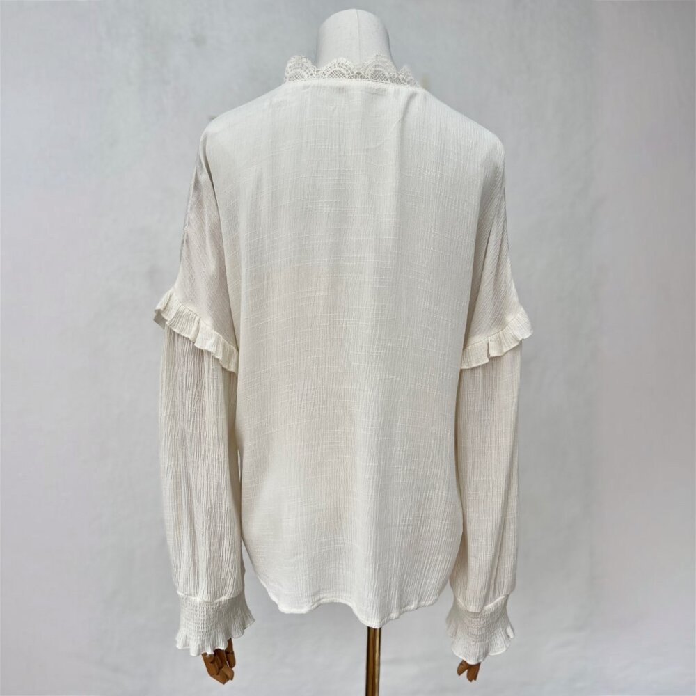 Blu Pepper Ruffly Lace Long Sleeve High Collar Retro Poetcore Button Up Top Sz M - Picture 7 of 15